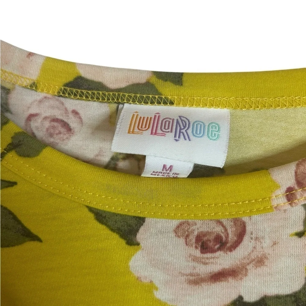 Lularoe Golden Yellow Floral Belted Marly Dress w/ Pockets Womens Size Medium - Picture 4 of 12